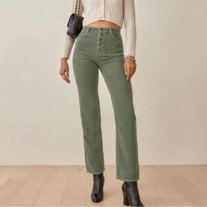 Cynthia Button Fly High Rise Straight Green Moss Size 30 Corduroy Pants